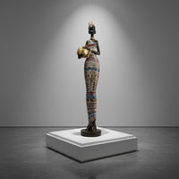 3 Pieces African Woman Statue Hand-Painted African Lady Figurine Resin Material