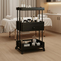 Salon Service Trolley Easy to Clean Cream Design Utility Cart Space Saving Utility Trolley with Wheels for Beauticians, Spa, Narrow Areas, Living Room
