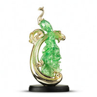 Bird Sculpture with Metallized Accents Translucent Bird Statue with Round Base Carved for Art Collectors, Entryway