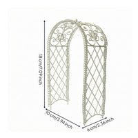 White Iron Arch Gate Miniature Iron Lattice Gate Scroll Details