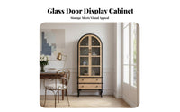 French design 2-Door Curio with Drawers Glass Panel Doors Display Cabinet Vintage Design book storage unit Floor-Standing for Book Lovers, Collectors, Interior Decorators, Living Room, Study, Home Office, Bedroom