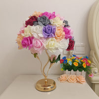 Cute Table Lamp with Floral Shade Decorative Rose Lamp Elegant Accent Light Gold-Tone for Bedroom, Living Room, Vanity