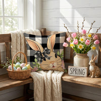 Easter Pillow Cover Decorative Bunny Pillow Case Seasonal Spring Decor Single Sided Easter Cushion Cover for Home, Living Room, Bedroom, Armchair