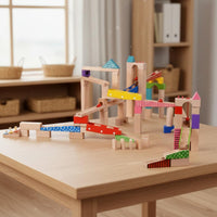 100 Pieces Wooden Marble Run Parent-Child Interaction Ball Track Building Blocks Paint Block Set for Children