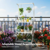 Multi-Tier Flower Rack with Hanging Bar Large Capacity for Gardeners, Homeowners