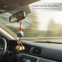 Lucky Cat Ceramic Car Rearview Mirror Charm with Bell