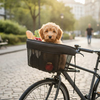 Mesh Bike Basket Padded Front Cycle Basket Dog Cycle Seat Tapered Pet Carrier Rectangular for Commuters, Folding Bikes