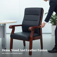 Upholstered Wooden Armchair Sturdy Wood Frame Upholstered Lobby Chair Padded Seat and Rear Professional Appearance