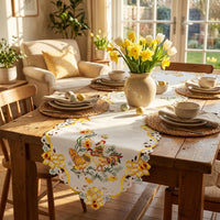 Embroidered Table Runner Satin Material Embroidered Placemat Festive Decoration Cutwork Table Runner for Homemakers, Homeowners, Kitchen