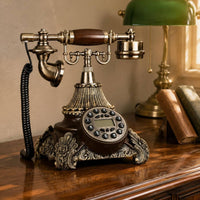 Vintage Phone Gold-Tone Accents Corded Rotary Telephone Antique Telephone Embossed Floral Base Home Communication Device