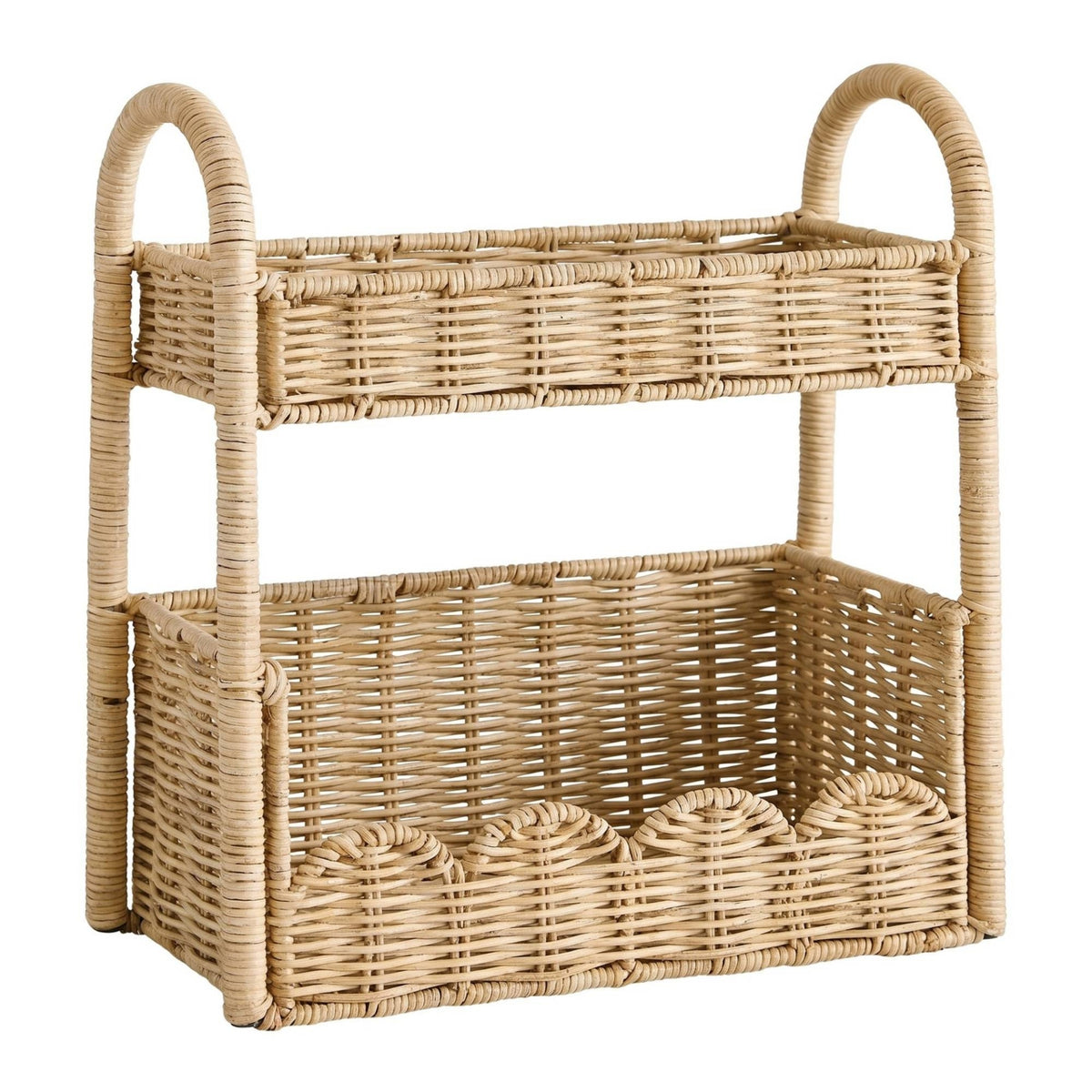 Rattan-style Floor Storage Shelf Incorporating Hand-woven Storage Stand Rectangular Body and Raised Woven Edges Suitable for Living Room Bedroom Nursery Entry Area