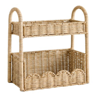 Rattan-style Floor Storage Shelf Incorporating Hand-woven Storage Stand Rectangular Body and Raised Woven Edges Suitable for Living Room Bedroom Nursery Entry Area