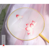 Qianli DIY Embroidered Lotus Fan Kit, Chinese Style Hand-Embroidered Round Fan for Beginners