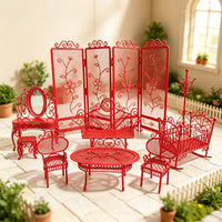 1:12 Dollhouse Miniature Iron Furniture Set with Table, Chairs, and Screen