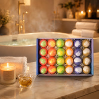 24 Pieces Mixed Colors Boxed Bath Sphere Set Marbled Round Bath Bombs Powdery Finish