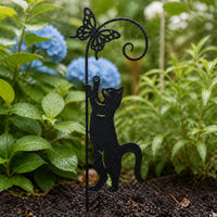 American Country Style Cat and Butterfly Iron Garden Stake Outdoor Landscape Ornament