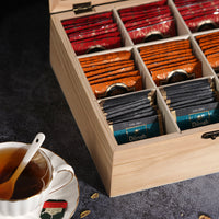 Wooden 9-Compartment Tea Bag and Coffee Capsule Storage Box with Glass Lid