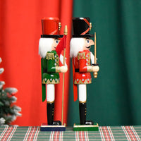 25 New 38CM Flat-Top Flag Soldier Nutcracker Solid Wood Decorative Puppet Gift Craft Christmas Ornament