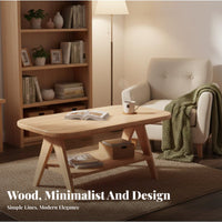 Elliptical Coffee Table Solid Wood Storage Drawers Oval Shape V-shaped Legs Space-saving Suitable for Families Living Room