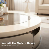 Cream aesthetic Aesthetic Wavy Pedestal circular table Modern Minimalist Design Household Furniture Creative Sculptural Base Transparent surface for Apartment Dwellers, Homeowners, Interior Decorators, Living Room, Small Spaces, Lounge Area, Office