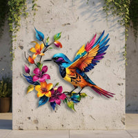 Metal Bird Wall Art Indoor and Outdoor Use Floral Bird Wall Decor Rust-Resistant