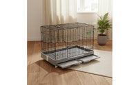Easy to Clean Dog Crate with Slide-out Tray Sturdy Rolling Pet Enclosure Top and Front Doors Cat Playpen with Wheels for Indoor