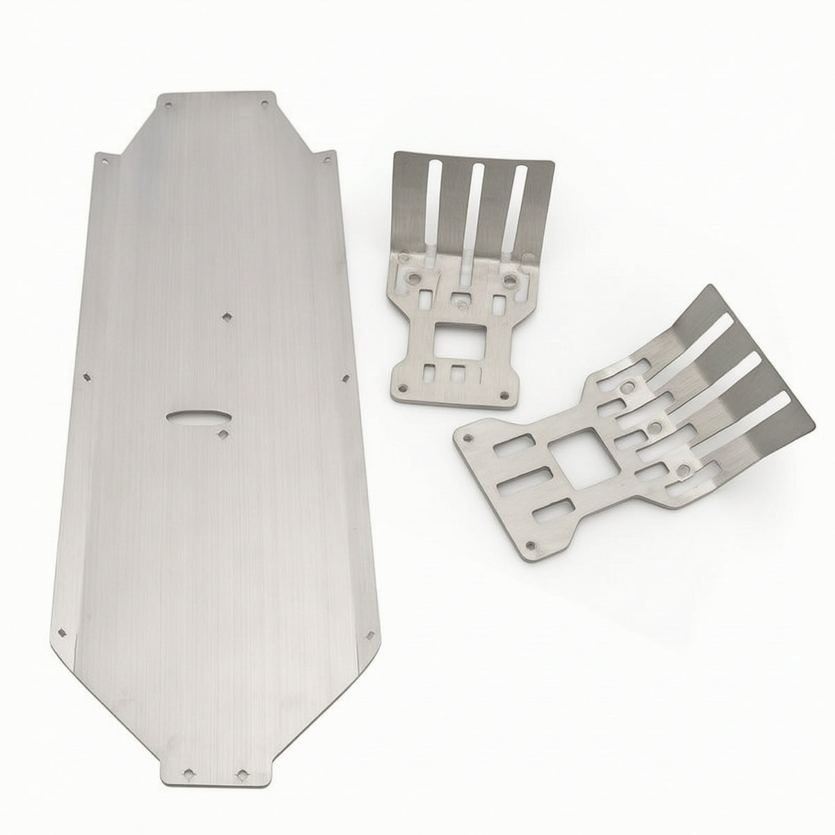 3 Pieces RC Car Guard Kit Machined RC Chassis Guard Set Chassis Plate with Mounting Holes Brushed Protector Metal