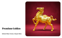 Symbol of Strength & Success Metal War Horse Statue Detailed Craftsmanship Golden Horse Statue for Business Owners, Living Room, Office Desk