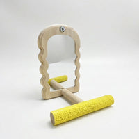 Bird Cage Mirror with Arch Shape and Wooden Perch, Wood Parrot Mirror for Cockatiels and Parakeets, Budgie Mirror for Budgie Cages and Canaries