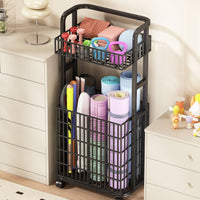 Rolling Storage Trolley Flip-Style Mobile Storage Trolley Metal Basket Rack Exposed-frameFrame Shelving Single-Piece Rectangular