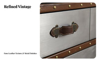 Retro Design 5-Drawer Trunk design Chest Distressed Finish 5-Drawer upright Cabinet Rivet features Storage Furniture Handmade Craftsmanship for Homeowners, Interior Decorators, Office Workers, Living Room, Entryway, Hallway, Bedroom