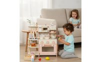 Wooden Play Kitchen with Accessories Children's Kitchen Playset Rounded Edges Pots and Pans Playset for Children, Playroom, Daycare, Classroom