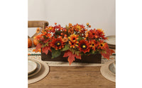 Artificial Floral Arrangement in Wooden Box Realistic Flower Arrangement with Wooden Planter Box Fake Artificial Flowers in Pot for Thanksgiving