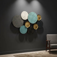 Layered Circular Wall Decor Hand-Painted Metal Disk Wall Art Fan-Shaped Accents