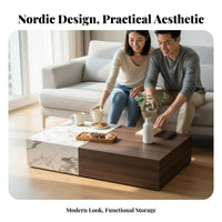 2 Pieces Minimalist design Nesting Coffee Table Set with Storage Drawer Home Furnishing Space-Saving Indoor Furniture long-lasting Construction for Apartment Dwellers, Homeowners, Newlyweds, Living Room, Small Spaces, Lounge Area, Office