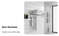 Space-Saving Collapsible Wall Rack Rustproof Foldable Towel Holder Multi-Functional Bathroom Organizer Easy Installation for Apartment Dwellers, Homeowners, Families