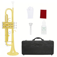 Standard Bb Trumpet Gold-Plated Trumpet with Hard Case and Mouthpiece Golden Polished for Beginners