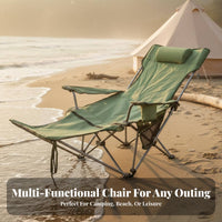 Foldable Armchair with beverage Holder High spine Support Camping Chair Lightweight