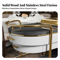 Luxury Kitchen Service Cart Solid Wood & Stainless Steel Modern Dining Cart on Wheels Easy Mobility Multi-Tier Serving Trolley for Living Room, Villa