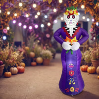 Halloween Skeleton Inflatable Standing Halloween Skull Inflatable Violet Outdoor for Porch, Party