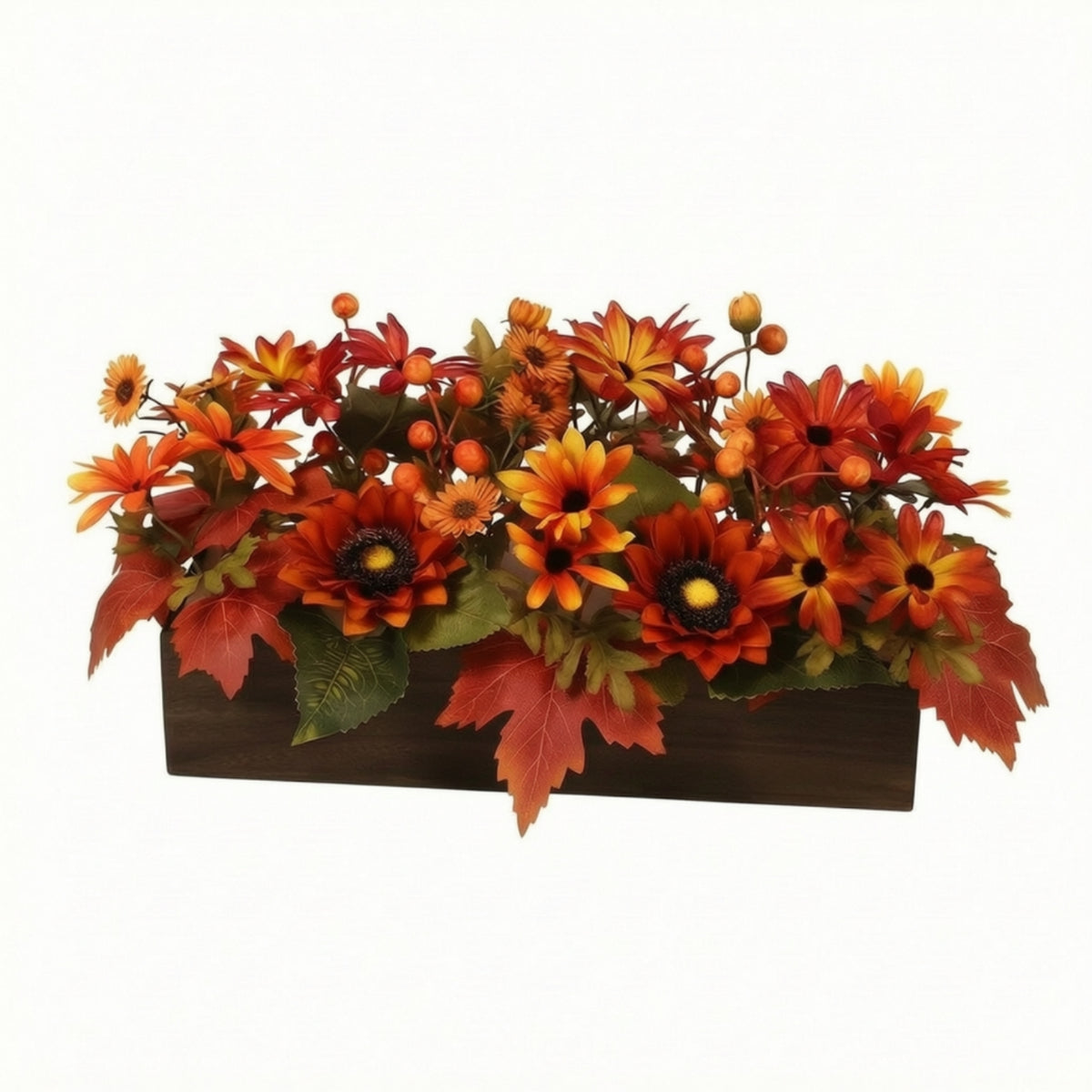 Artificial Floral Arrangement in Wooden Box Realistic Flower Arrangement with Wooden Planter Box Fake Artificial Flowers in Pot for Thanksgiving