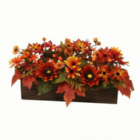 Artificial Floral Arrangement in Wooden Box Realistic Flower Arrangement with Wooden Planter Box Fake Artificial Flowers in Pot for Thanksgiving