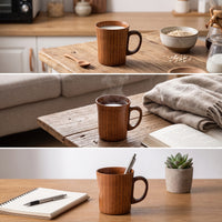 Wooden Cup with Handle Wooden Mug with Handle Wood-Grain for Kitchen, Tabletop