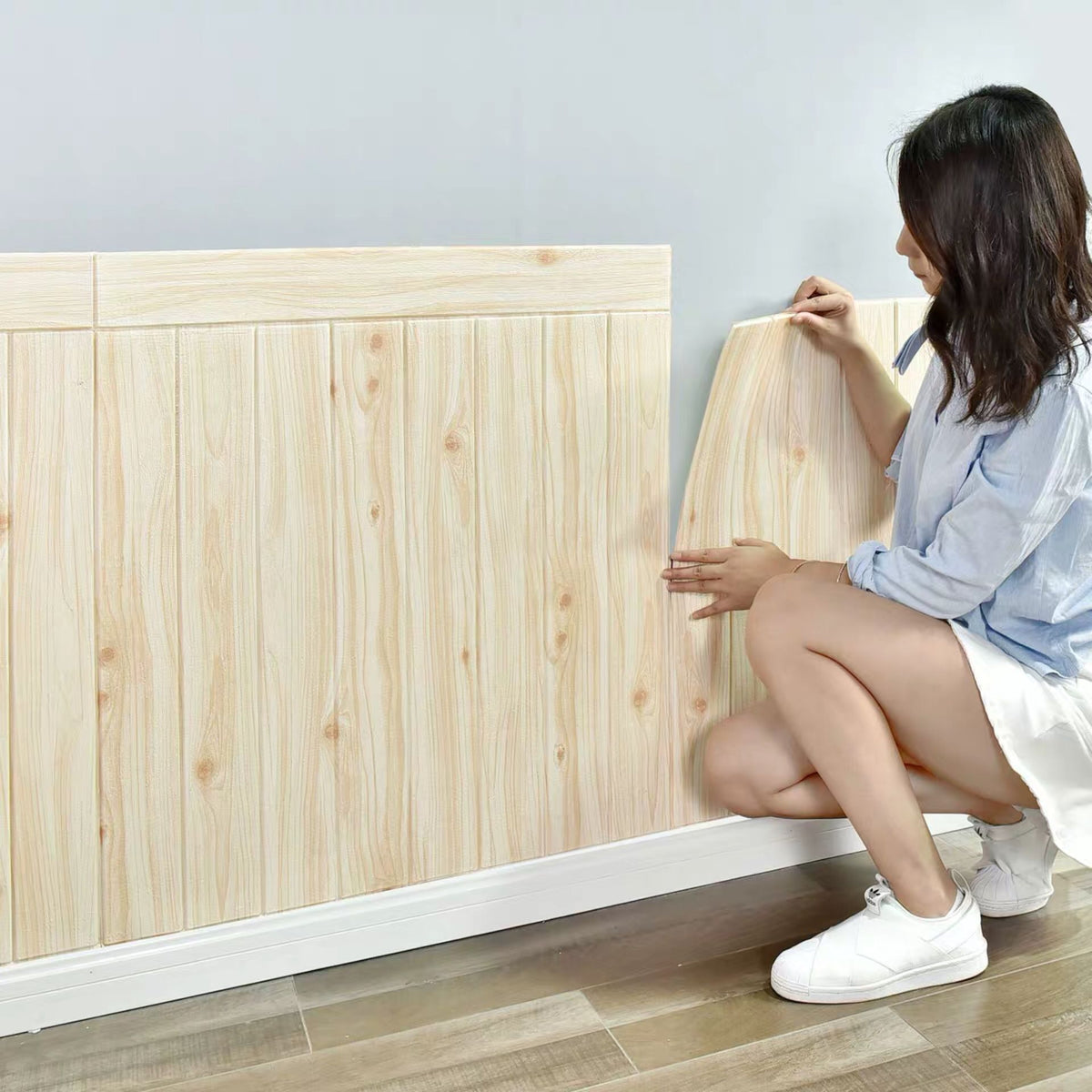 3D Wood Grain Self-Adhesive Foam Wall Stickers for Kids' Room & Living Room Decor