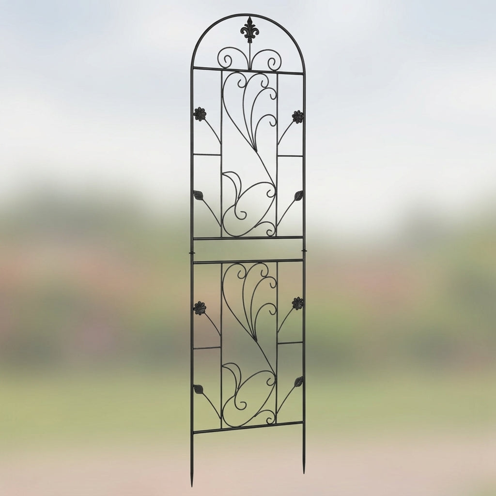 Garden Decor Metal Trellis for Outdoor Plants, Arched Ornate Plant Support with Ornate Scrolls, Floor Standing Obelisk, Metal Garden Archway
