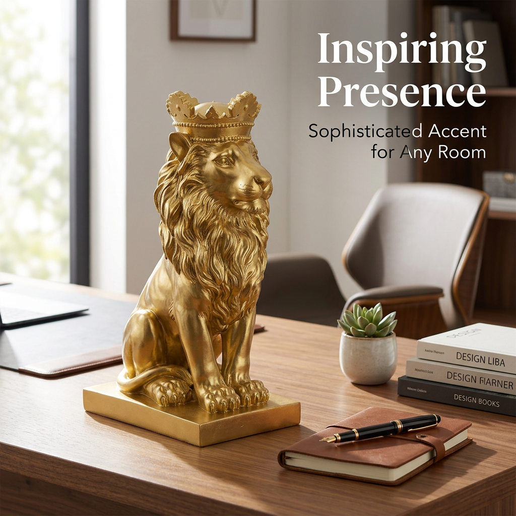 Home Office Lion Statue, Majestic Lion Art Statue for Living Room Bookshelf, Home Decor Lion Statue, Statement Decor Lion Statue