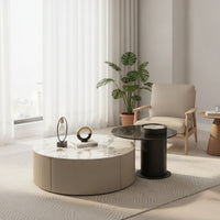 2 Pieces Round Coffee Table Modern Coffee Table Set Minimalist Nesting Tables for Living Room, Lounge