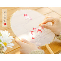 Qianli DIY Embroidered Lotus Fan Kit, Chinese Style Hand-Embroidered Round Fan for Beginners
