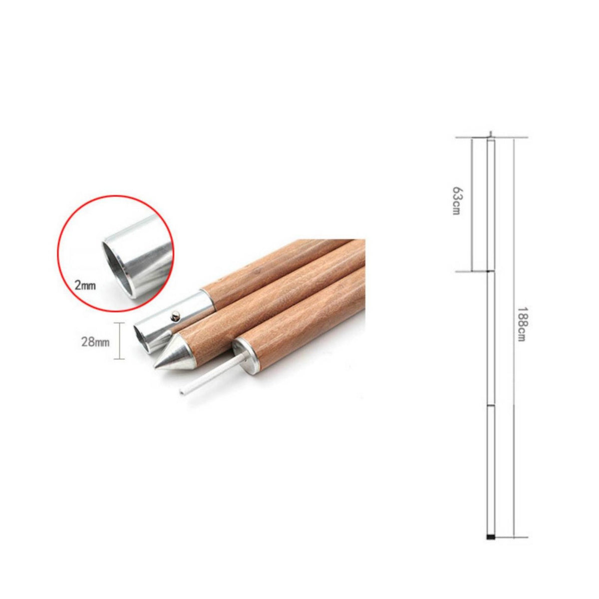 4 Pieces Wood Grain Tarp Pole Rust-Resistant 28 Mm Canopy Support Pole Easy to Carry Camping Gear for Outdoor Shade