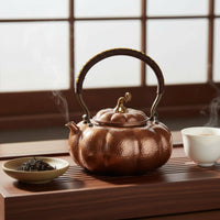 Pumpkin-Shaped Teapot Baked-Color Finish Hammered Copper Teapot